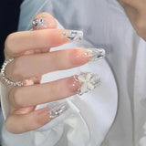 （Handmade Manicures）10 PCS Handmade Fake Nails Nude Reflective Flash Butterfly Finished Temperament Long Autumn And Winter
