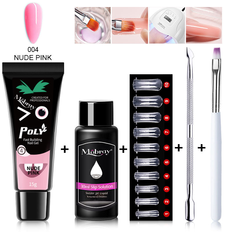 Poly Nail Gel Kit UV LED Nail lamp Nail Extension Gel Glitter Soak Off Varnish Nail Art Set with Slip Solution Manicure Tools