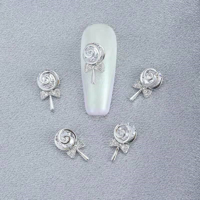 Zircon Lollipop Shape Nail Charm,20PC Luxury Cute Lolly Inlaid Zircon+Alloy Crystal Decoration 8.5*13mm  For NAILS DIY Accessory