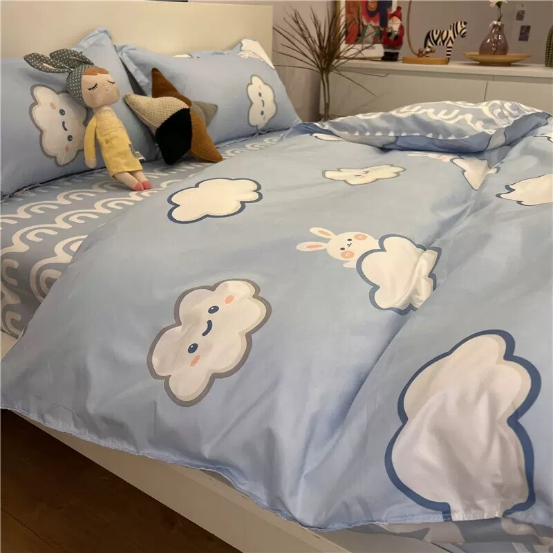 Cute White Duck Bedding Set Soft Home Textile Queen King Size Flat Bed Sheet Polyester Quilt Cover Pillowcase Kawaii Duvet Cover