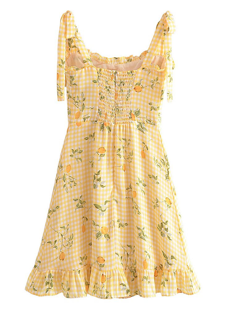 Lemon Print Plaid Dress