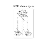 Waterproof Temporary Tattoo Sticker Hand Drawn Black and White Lotus Design Body Art Fake Tattoo Flash Tattoo Back Female Male