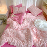 Korean Princess Pink Seersucker Bedding Kawaii Bed Skirt Duvet Cover Solid Color Queen Size Double Sheets Sets For Girls