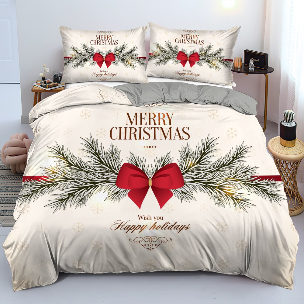 Merry Christmas Duvet Cover with Pillowcase Polyester Comforter Covers  Print Home Textile Bedroom Decoration Bedding Set