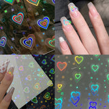 Dynamic Laser Heart Nail Art Sticker Aurora Shiny Gradient Love Star Pattern Glass Foil Film Adhesive Decals Nail Decoration 1PC