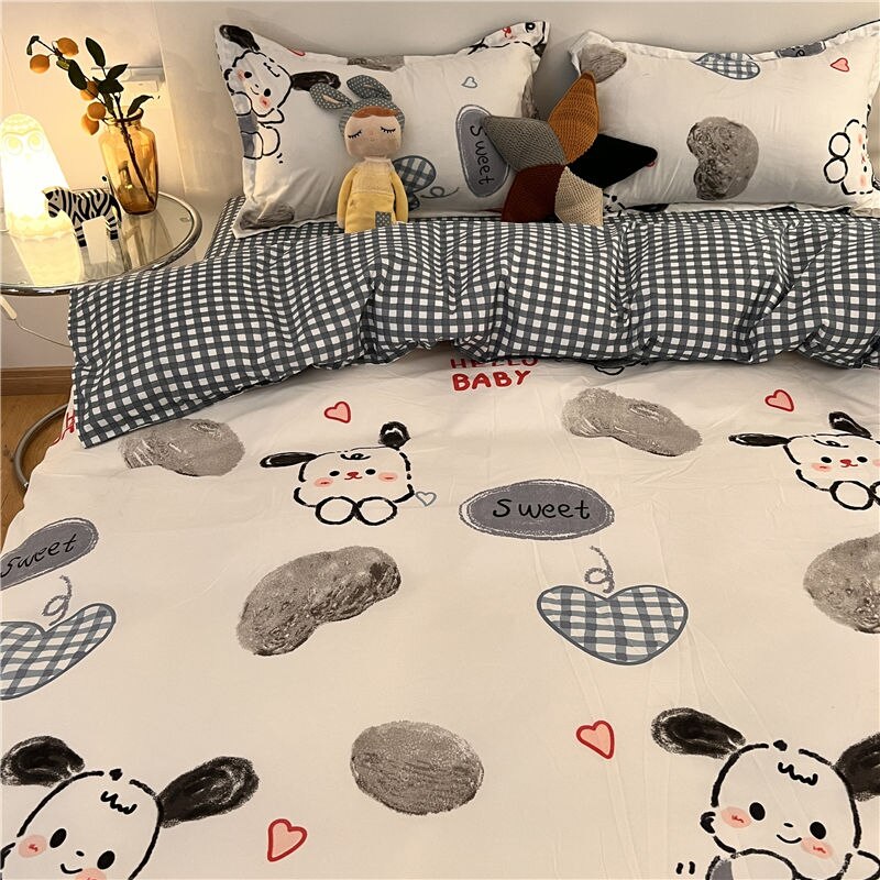 Cute Rubbit Bedding Sets Kawaii Girls Boys Polyester Bed Linen Duvet Cover Flat Sheet Pillowcase Twin Single Full Size Set