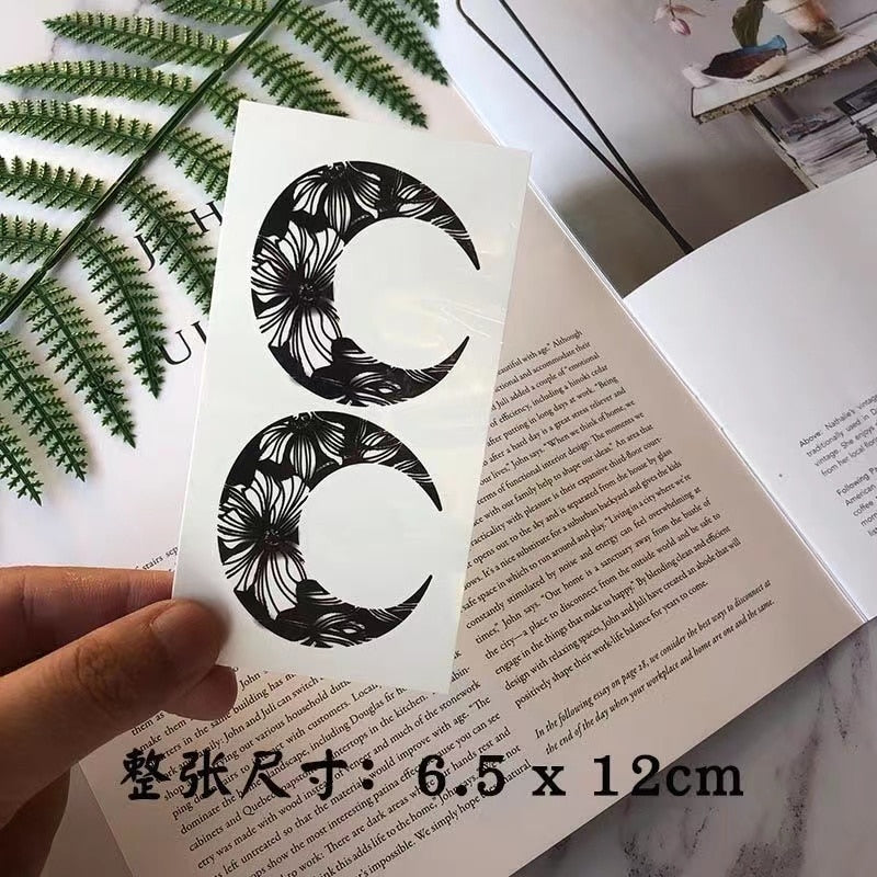 Waterproof Temporary Tattoo Sticker Black Gradient Crescent Design Body Art Fake Tattoo Flash Tattoo Arm Female Male