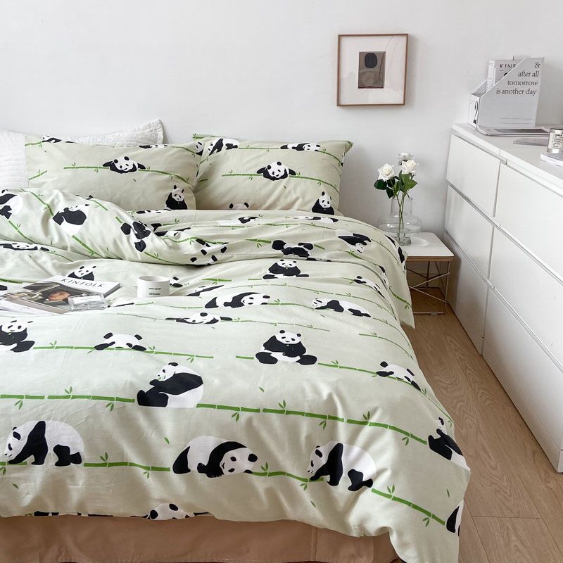 100%Cotton Cute Panda Bed Set Four-piece/Set Duvet Cover/pillowcase/bed Sheet Single Bed/double/King Bed 220x240cm/200x230cm