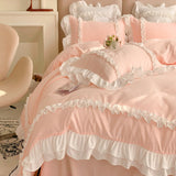 Pink Lace Bedspread Bedding Set King Size Luxury Princess Duvet Cover Bed Sheet Girls Gift Bedclothes Cotton Home Textile