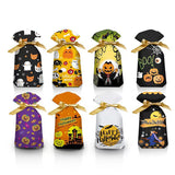 50pcs Halloween Drawstring Candy Bags Pumpkin Snack Biscuit Gift Bag Kid Favors Candy Packaging Bag Happy Halloween Party Supply