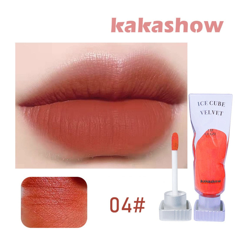 Long-lasting Velvet Lip Glaze Pigment Transparent Ice Cube Matte Lipstick Non-Stick Cup Waterproof Sexy Lip Gloss Wholesale