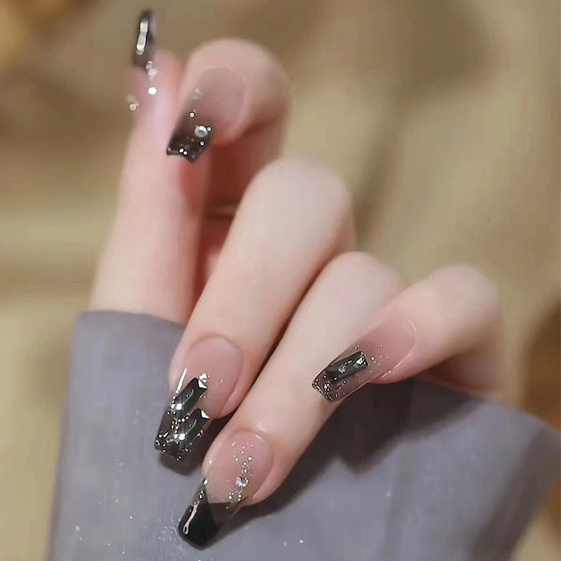 24pcs/box gradient color gummy bear artifical nails with glue Long Coffin Fake Nails Lovely Girl Nail Art ballerina False Nails