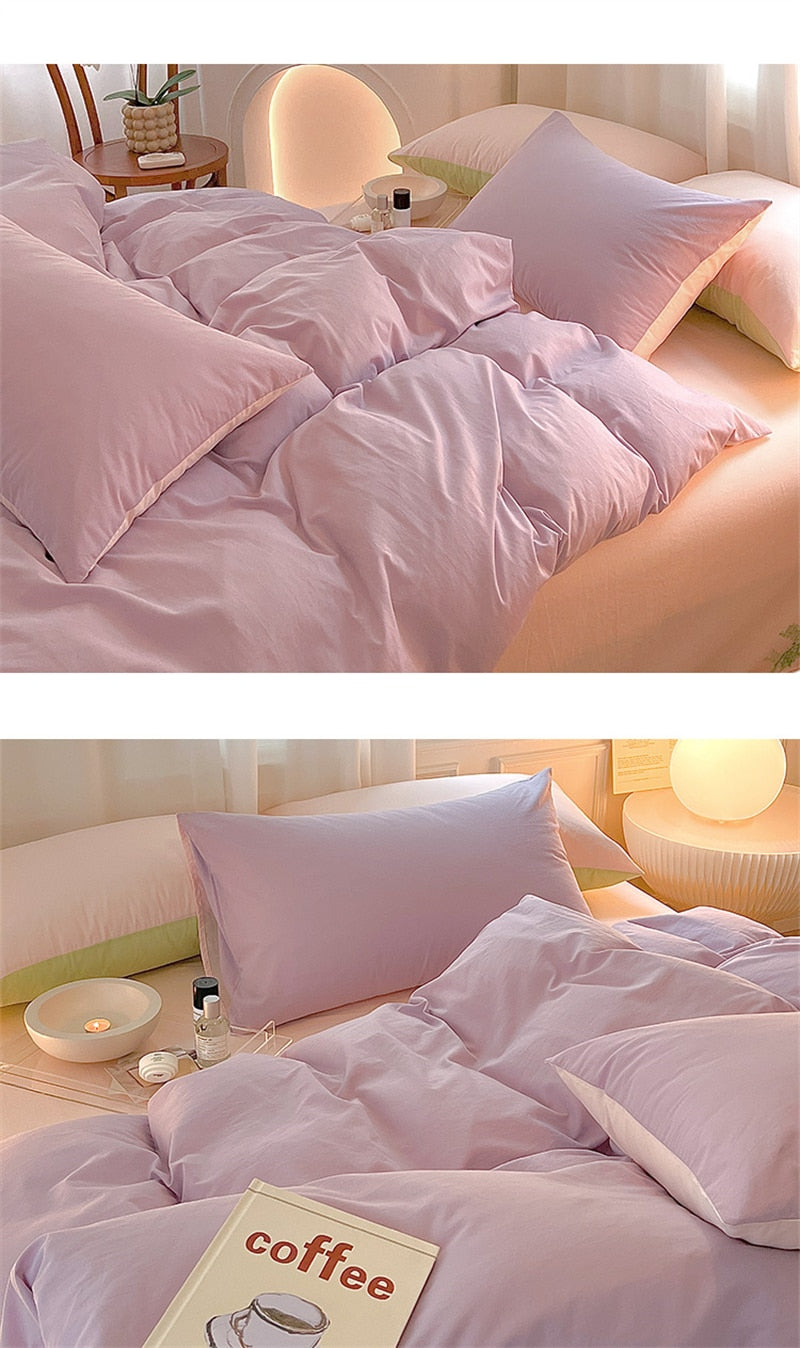 Simple Fresh Queen Bedding Set 100% Cotton Soft Comfortable Duvet Cover Set with Sheets Quilt Cover and Pillow Covers Bed Sets