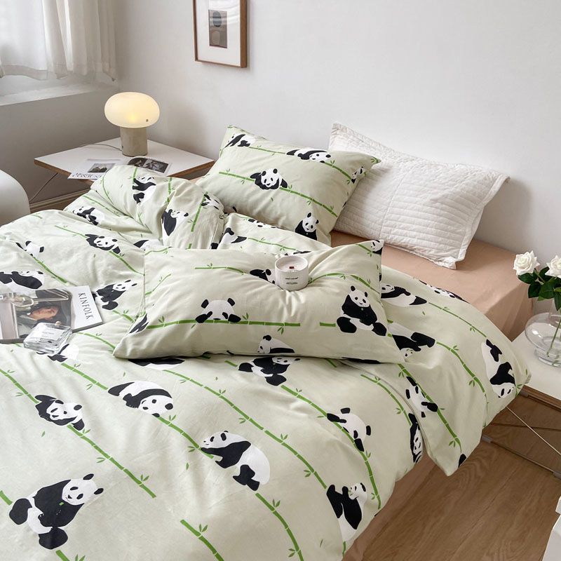 100%Cotton Cute Panda Bed Set Four-piece/Set Duvet Cover/pillowcase/bed Sheet Single Bed/double/King Bed 220x240cm/200x230cm