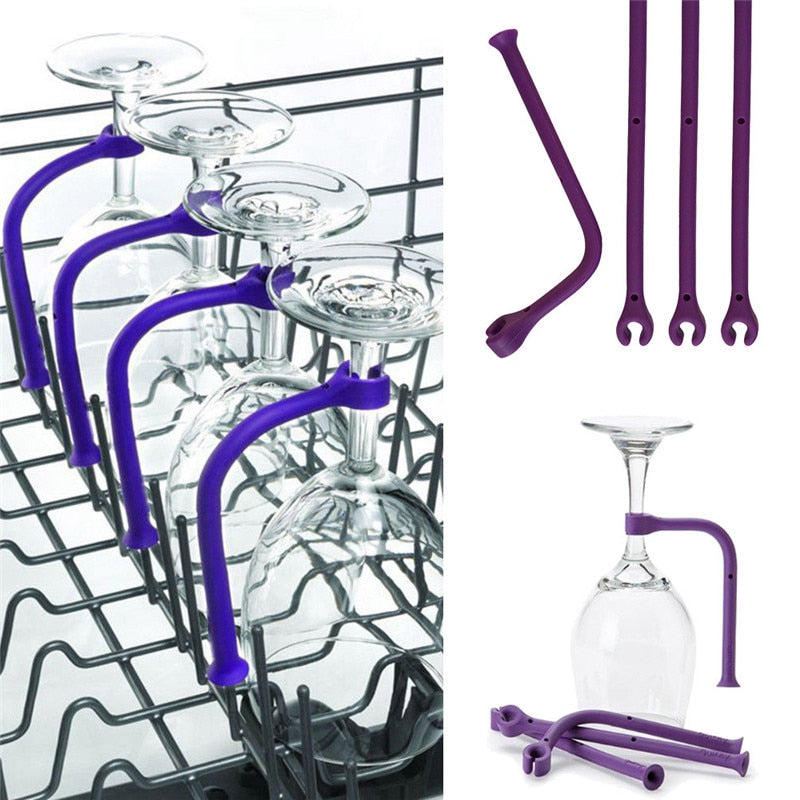 4Pcs Adjust Flexibly Silicone Wine Glass Dishwasher Goblet Purple Holder Safer Stemware Saver Red Wine Glass Fixing Bracket
