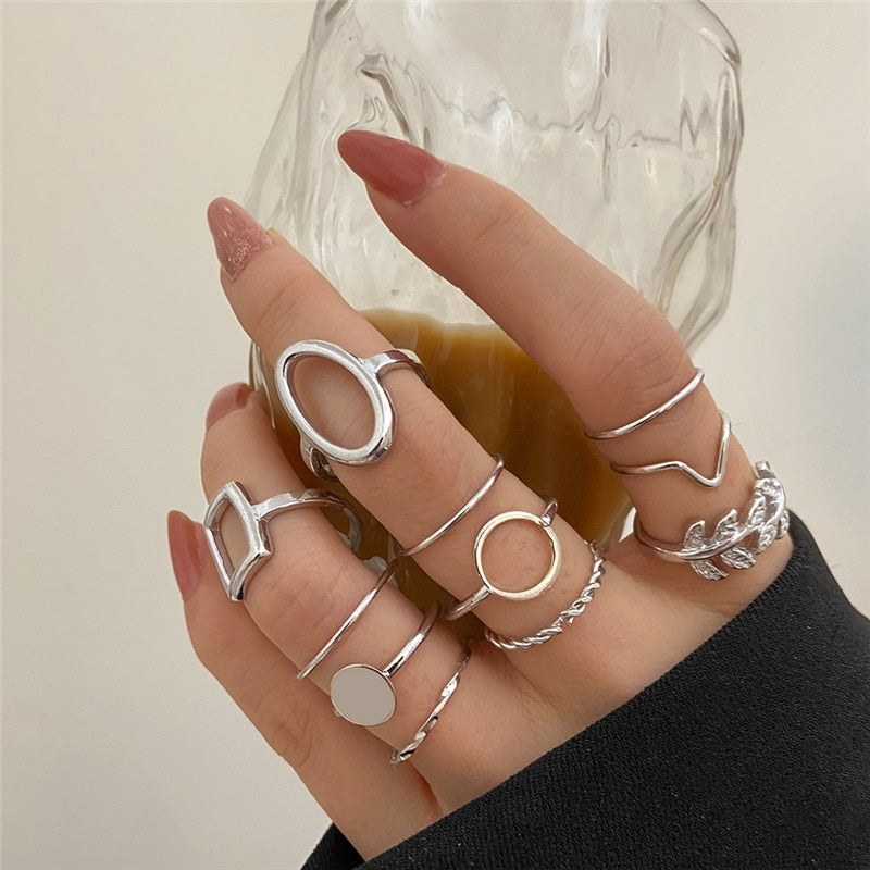 KOTiK Trendy Bohemian Midi Knuckle Ring Set For Women Gold Color Crystal Heart Flower Moon Geometric Finger Rings Jewelry Gifts