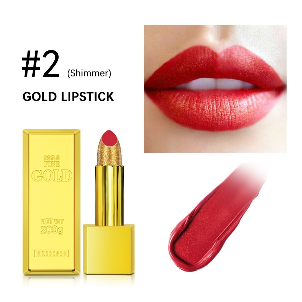 Glitter Gold Matte Lipstick Waterproof Long Lasting Diamonds Lipstick Non-stick Cup Pearl Red Pink Lip Tint Lips Makeup Cosmetic