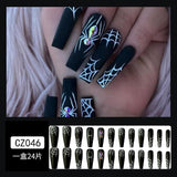 24Pcs Long Coffin False Nails Grimace Designs Wearable French Ballerina Fake Nails Press on Full Cover Manicure Nail Tips