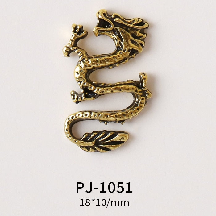 10pc Retro Noble Chinese Dragon Nail Charms Eastern Legend Imperial Vintage Metal Decoration Deity Loong 3D Fingernails Ornament