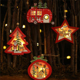 Creative Led Light Christmas Tree Hanging Pendant Star Car Heart Wooden Ornament Home Xmas Decoration New Year Navidad Kids Gift