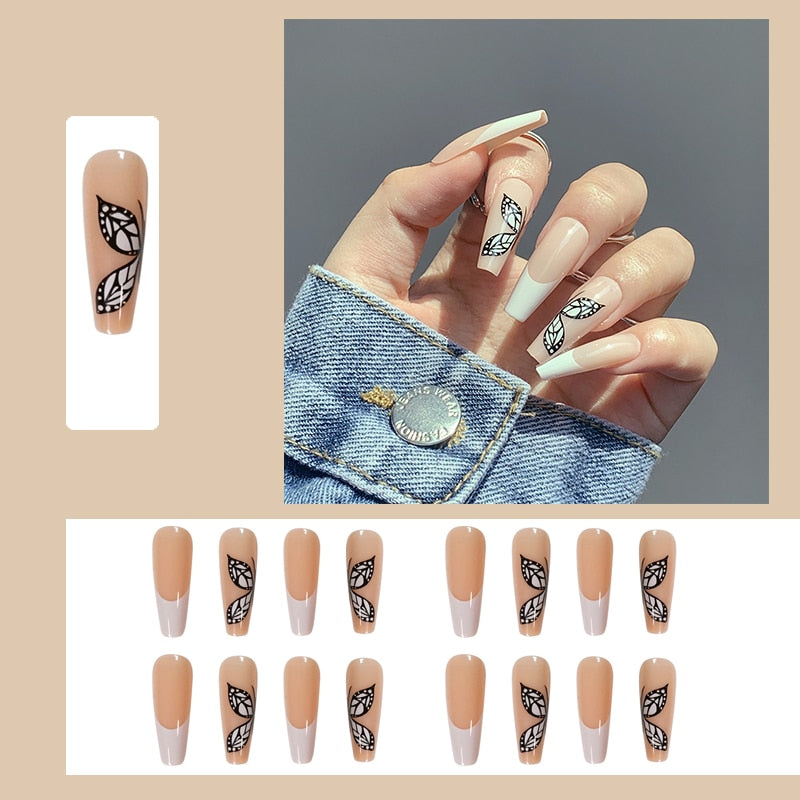 24pcs False Nails Nude Gradient Nail Patch Rhinestone Inlaid Press On Nails Removable Long Paragraph Fashion Manicure nail tips