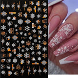 1pc 3D Christmas Nail Art Stickers Sparkly Gold White Geometry Leaves Snowflake Winter Slider Glitter Foils Nail Decorations