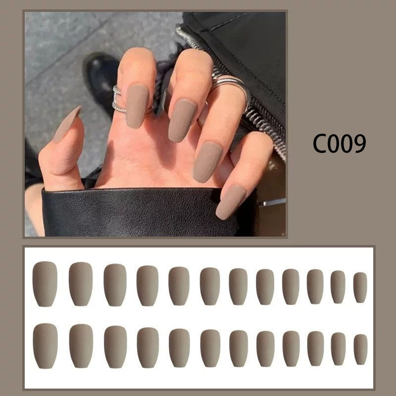 24pcs/set Matte Black Fake Nails Press on with Glue Long Detachable French Tips Stick on Nail Packaging Coffin False Nails Art