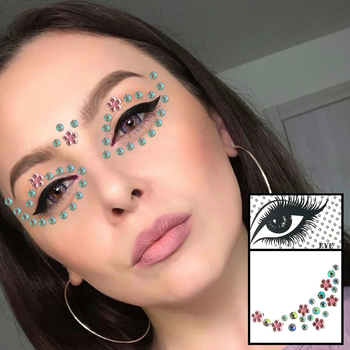 oklulu  Face Gems Temporary Tattoos Eyes Body Rhinestones Crystals Jewelry Makeup Sticker Glitter Bindi Dots Tears Jewels Halloween Rave