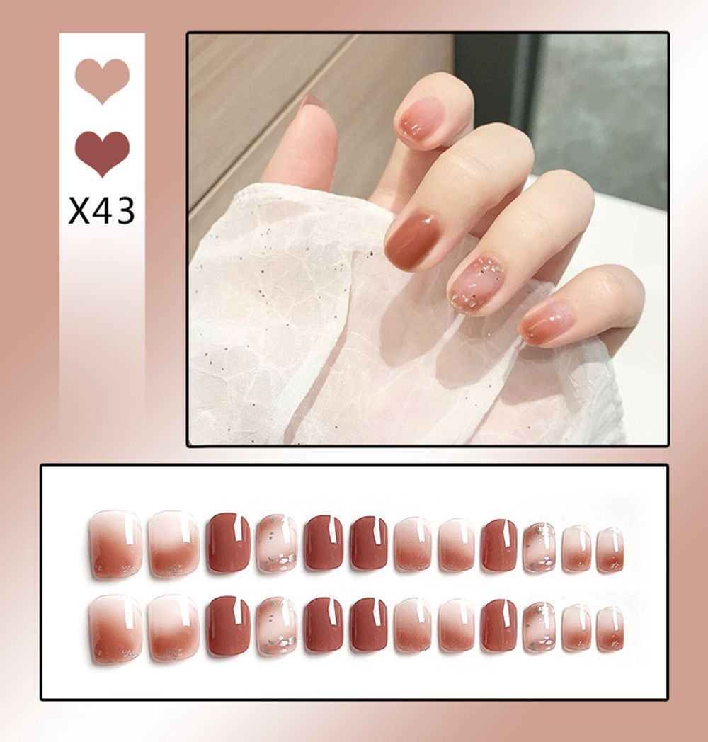 24Pcs/Box Sweet Short Round/Square Head False Nail Art Full Cover Detachable Artificial Fake Nails Ballerina Press on Nails Tips