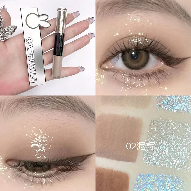 Double-head Peach Glitter Liquid Eyeshadow Contour Blush Pigment Silkworm Shimmer Matte Natural Cheek Shadow Cream Eye Makeup