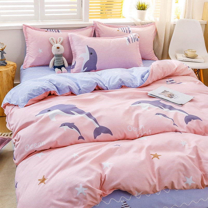 Cute Dinosaur Print Queen Size Bedding Set King Size Daisy Printed  Duvet Cover Set with Flat Sheets Cozy Durable Bedding Sets