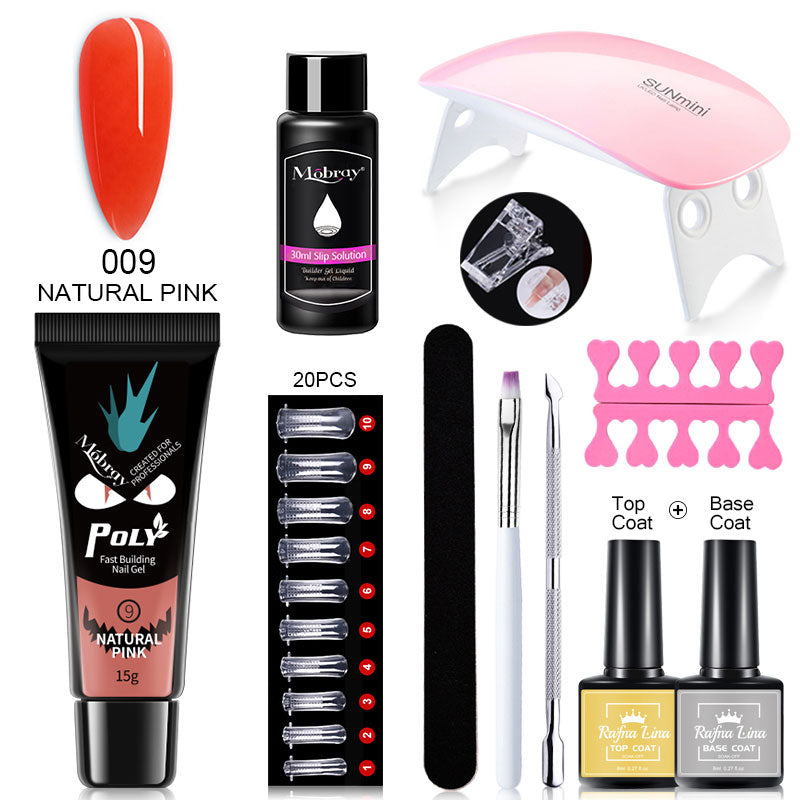 Poly Nail Gel Kit UV LED Nail lamp Nail Extension Gel Glitter Soak Off Varnish Nail Art Set with Slip Solution Manicure Tools