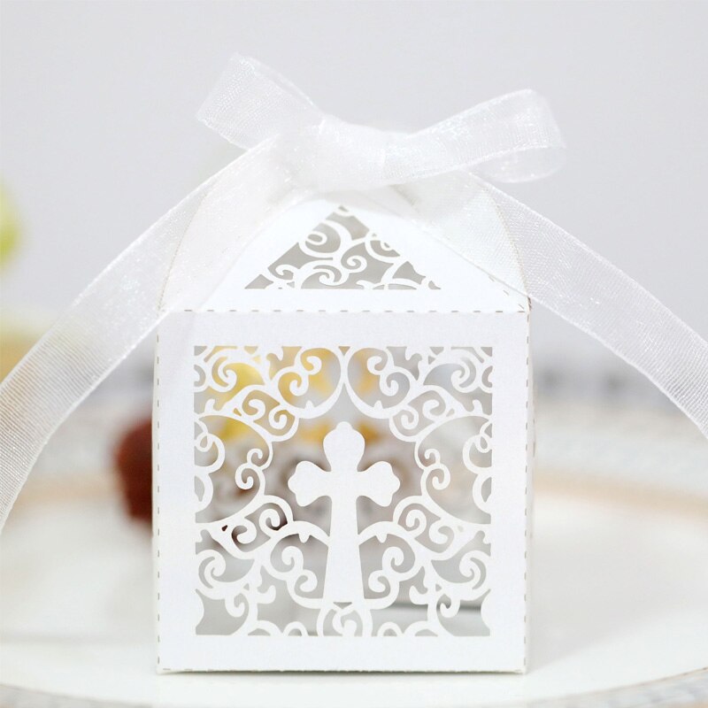 10/20pcs Candy Box Laser Cut Christian Cross Sweets Candy Boxes Baby Shower Guests Gift Boxes Christening Birthday Chocolate Box