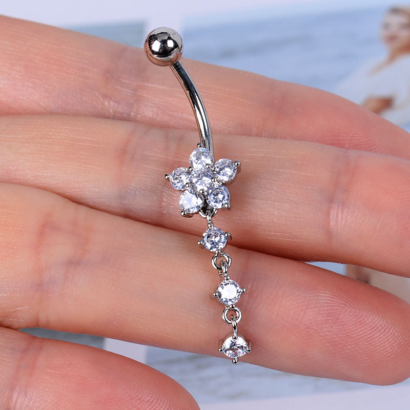 1pc Stainless Steel Navel Piercing for Women Sexy Summer Beach Pendant Belly Button Nails Rings Studs Zircon Body Jewelry