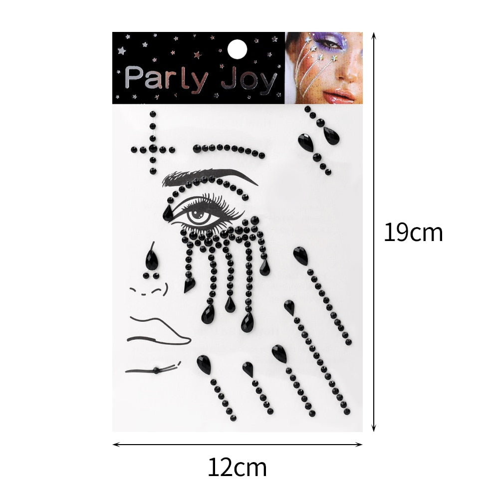 Oklulu 3D Waterproof Tattoo Stickers Face Jewelry Self Adhesive Color Crystal Diamond DIY Eyes Face Body Makeup Art Decorations 1PC