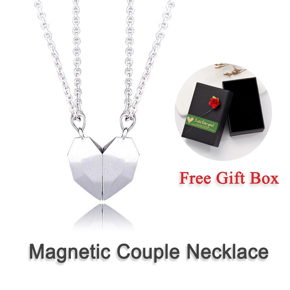 2Pcs/set Magnetic Couple Necklace Lovers Heart Black Red White Pendant Distance Faceted Charm Necklace Women Valentines Day Gift