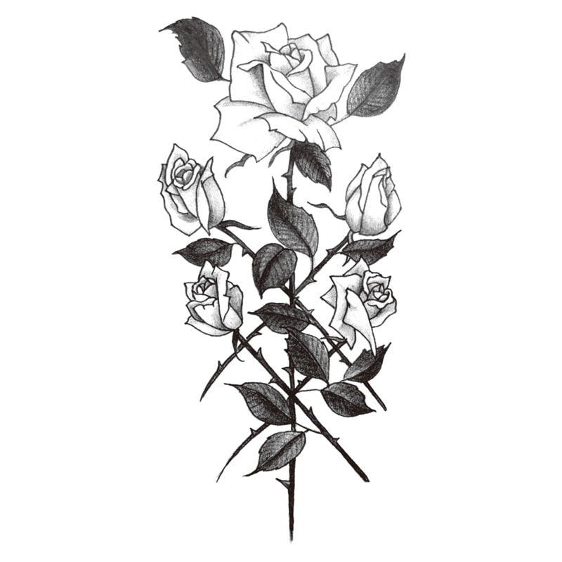 Black Rose Waterproof Fake Tattoos Women Girls Arm Legs Waist Clavicle Flower Transfer Decals Body Art Temporary Tattoos Sticker