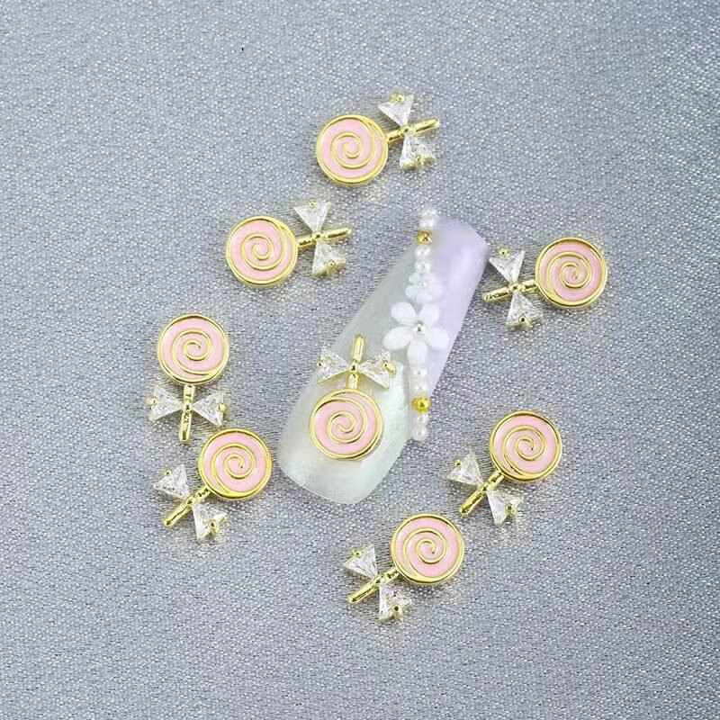 Zircon Lollipop Shape Nail Charm,20PC Luxury Cute Lolly Inlaid Zircon+Alloy Crystal Decoration 8.5*13mm  For NAILS DIY Accessory