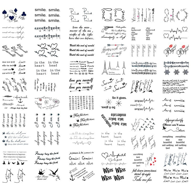 Long-lasting Waterproof Body Stickers 60 Pcs/set Personality Couple English Alphabet Temporary Tattoo