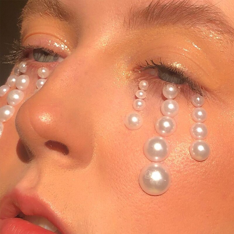 White Pearl Eyes Face Temporary Tattoo Gems Dots Beauty DIY Body Art Accessories Festival Decorations 3D Nail Rhinestones