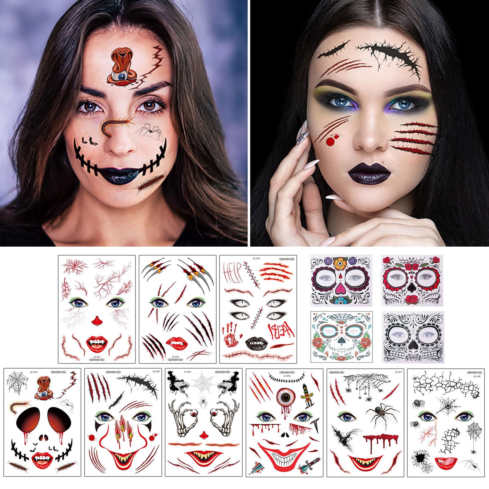 Waterproof Facial Makeup Sticker Special Face tattoo Day Of The Dead Skull Face Dress Up Halloween Temporary Tattoo Stickers