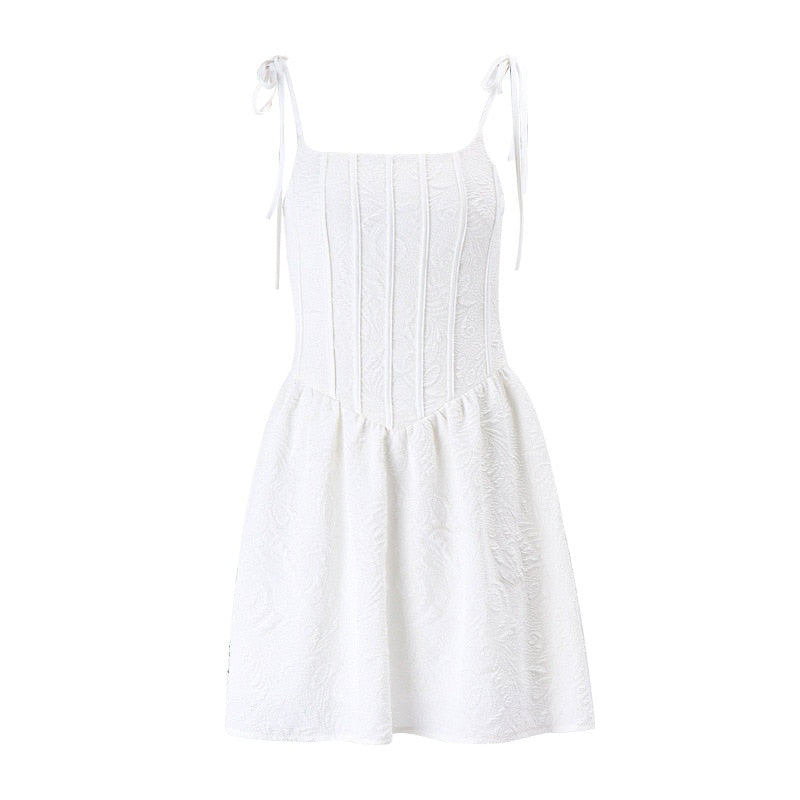 Jacquard White Summer Mini Dress