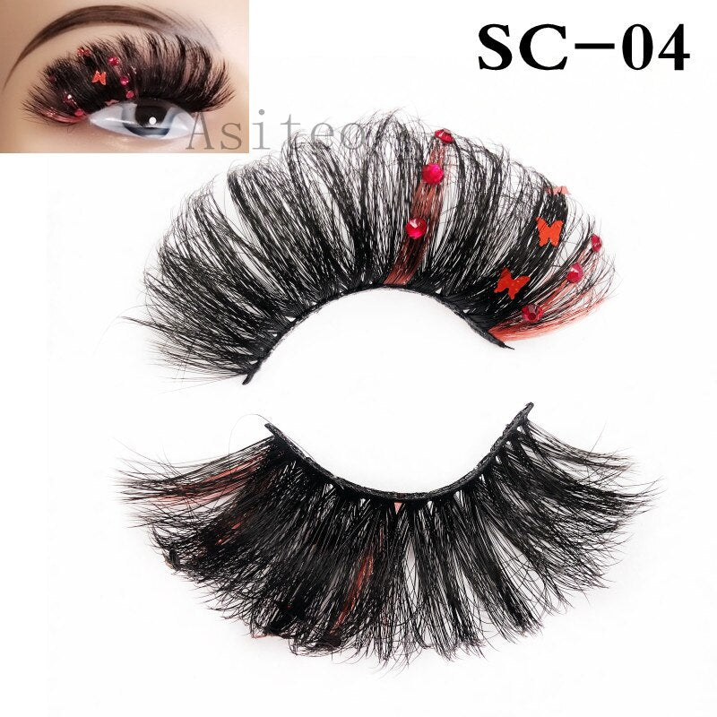 Asiteo Newest Colored False Lashes Rainbow Butterfly Glitter Diamond Sequins Eyelashes Princess 25MM Fluffy for Stage Halloween