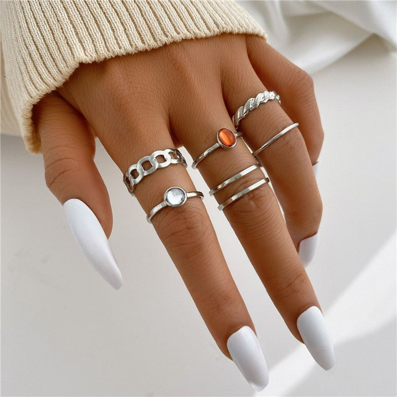 KOTiK Trendy Bohemian Midi Knuckle Ring Set For Women Gold Color Crystal Heart Flower Moon Geometric Finger Rings Jewelry Gifts