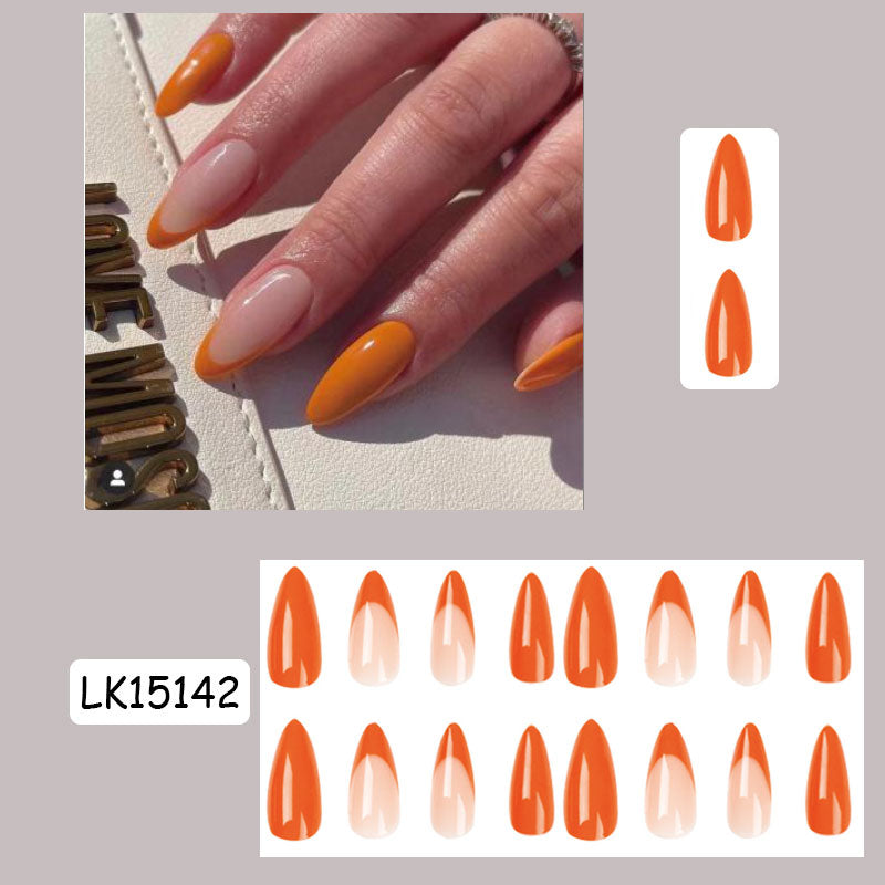 Simple French Wearable False Nails Almond Colorful Stripes Colorblock Design Manicure Fake Nails Line Full Cover Press On Nail