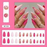 Frosted Pink Flower Short Nail Tips Almond Shaped Full Cover Fake False Tip Press On Nails Acrylic Removable Nail Art Tips-24pcs