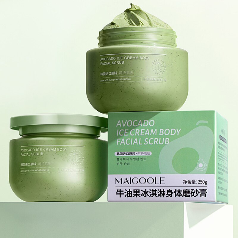 Body Scrub 250g Avocado Ice Cream Texture Hydrating Moisturizing Brightening Skin Exfoliating Scrub