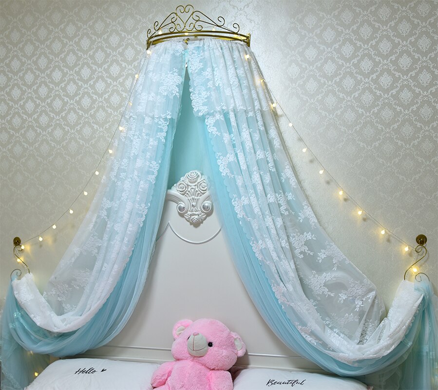 Bed Curtain Bed Curtain Princess Wind Mosquito Net 1.5m Gauze Curtain Gauze Net Crown Rack 1.8m Double Wedding White Pink Lace