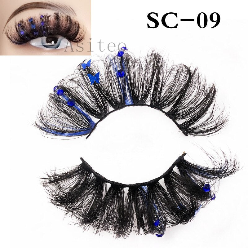 Asiteo Newest Colored False Lashes Rainbow Butterfly Glitter Diamond Sequins Eyelashes Princess 25MM Fluffy for Stage Halloween