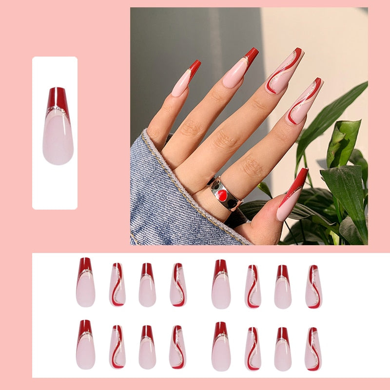 24pcs False Nails Nude Gradient Nail Patch Rhinestone Inlaid Press On Nails Removable Long Paragraph Fashion Manicure nail tips